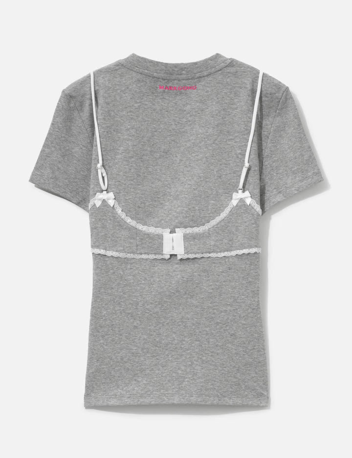 Grey Lace-Trim Bralette Detail T-Shirt