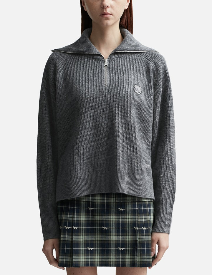 Bold Fox Head Patch Half zip Ribbed Jumper