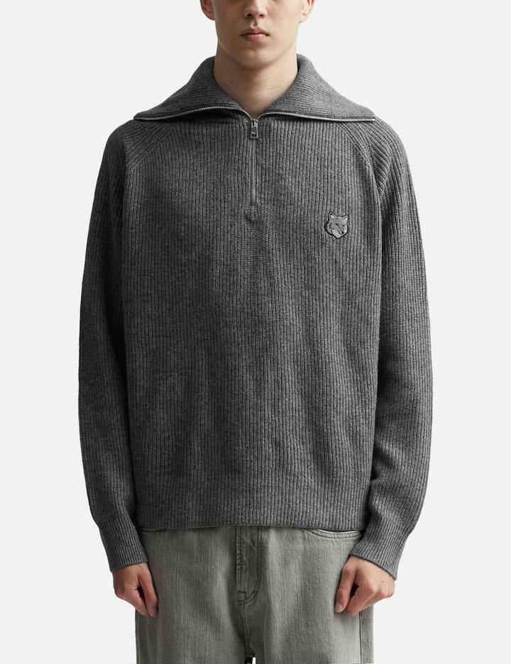 Bold Fox Head Patch Half Zip Ribbed Jumper