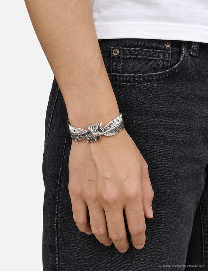 Heavy CS Navajo Sheriff Star Arrow Feather Cuff - Starry