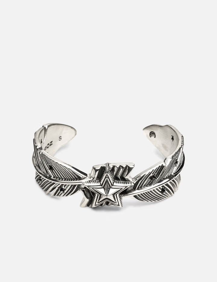 Heavy CS Navajo Sheriff Star Arrow Feather Cuff - Starry
