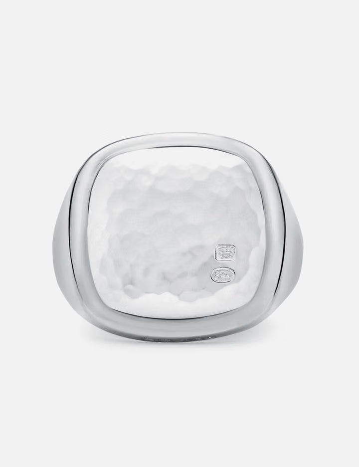 Heavy Cushion Hammered Signet Ring