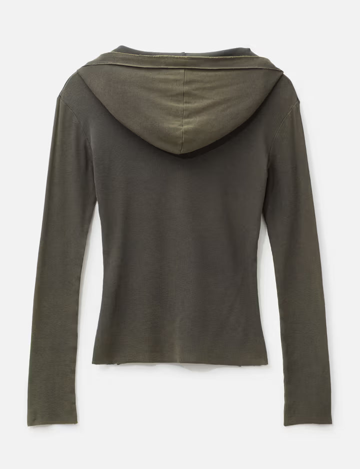 Button-Front Washed Hoodie
