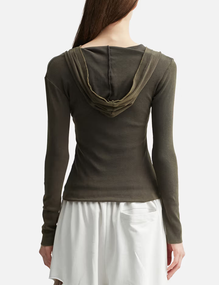 Button-Front Washed Hoodie