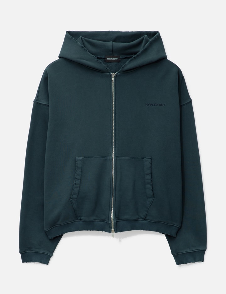 GARMENT DYED LOGO ZIP-UP HOODIE