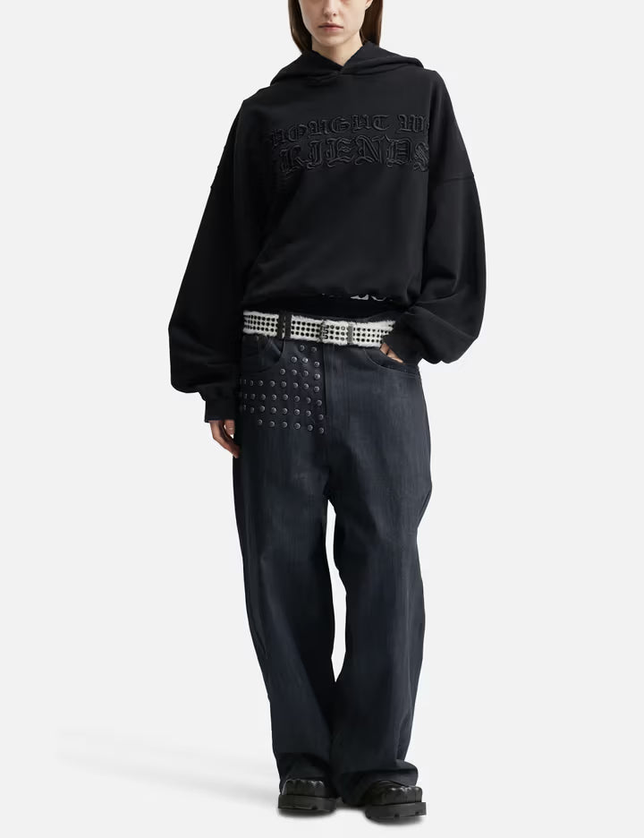 "Soloman" Embroidered Hoodie In Washed Black