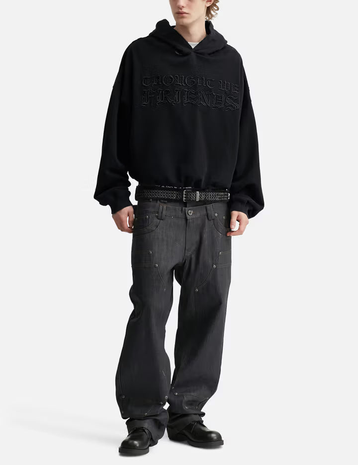 "Soloman" Embroidered Hoodie In Washed Black