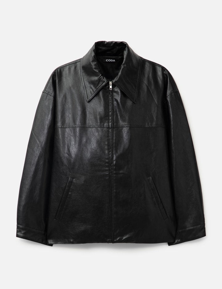 Black Synthetic Leather Slant Jacket