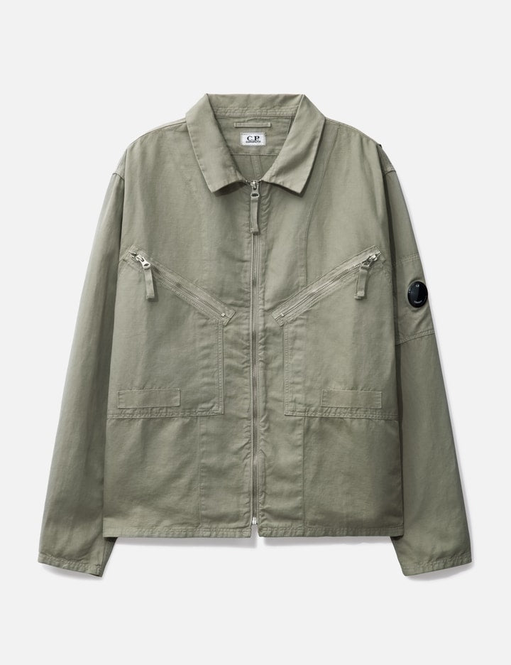 Cotton-Linen Blend Full Zip Overshirt