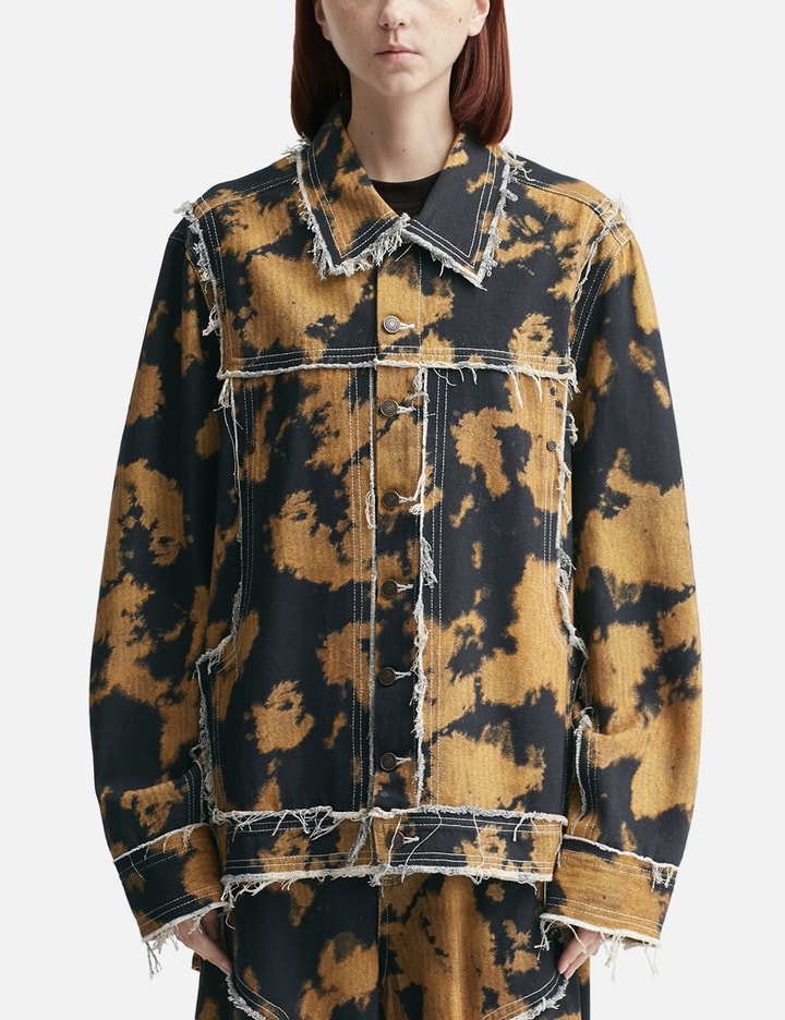 Bleached Effect Raw Edge Denim Jacket