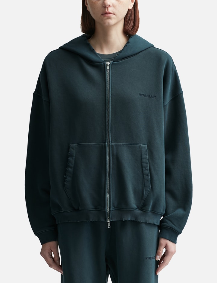 GARMENT DYED LOGO ZIP-UP HOODIE