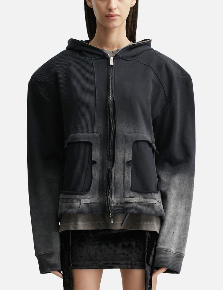 Panelled Padded Zipped Grey Hoodie