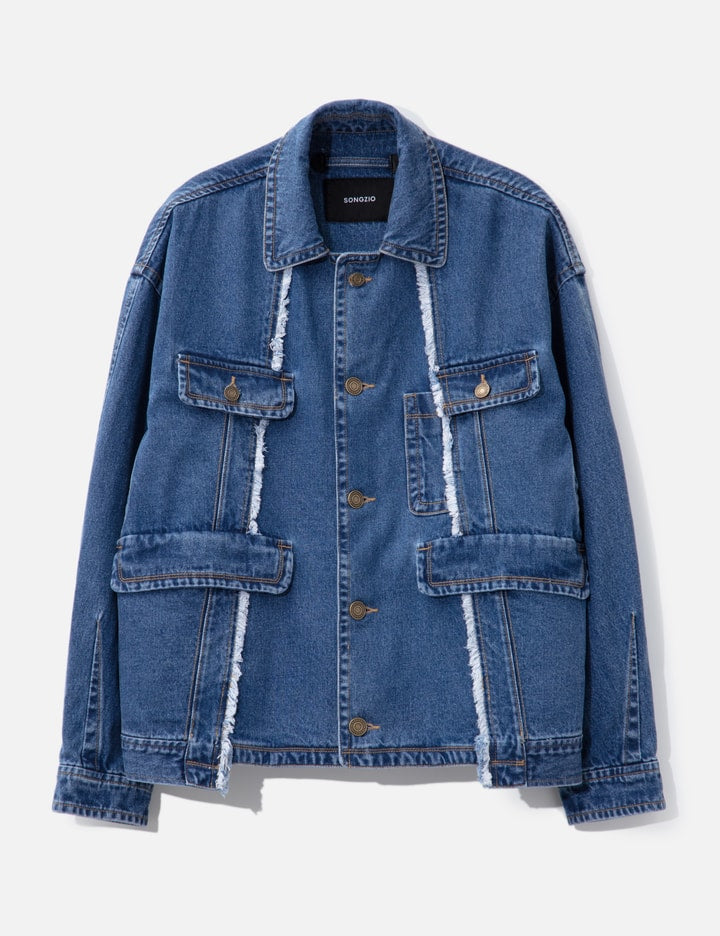 Asymmetric Vertical Denim Trucker Jacket