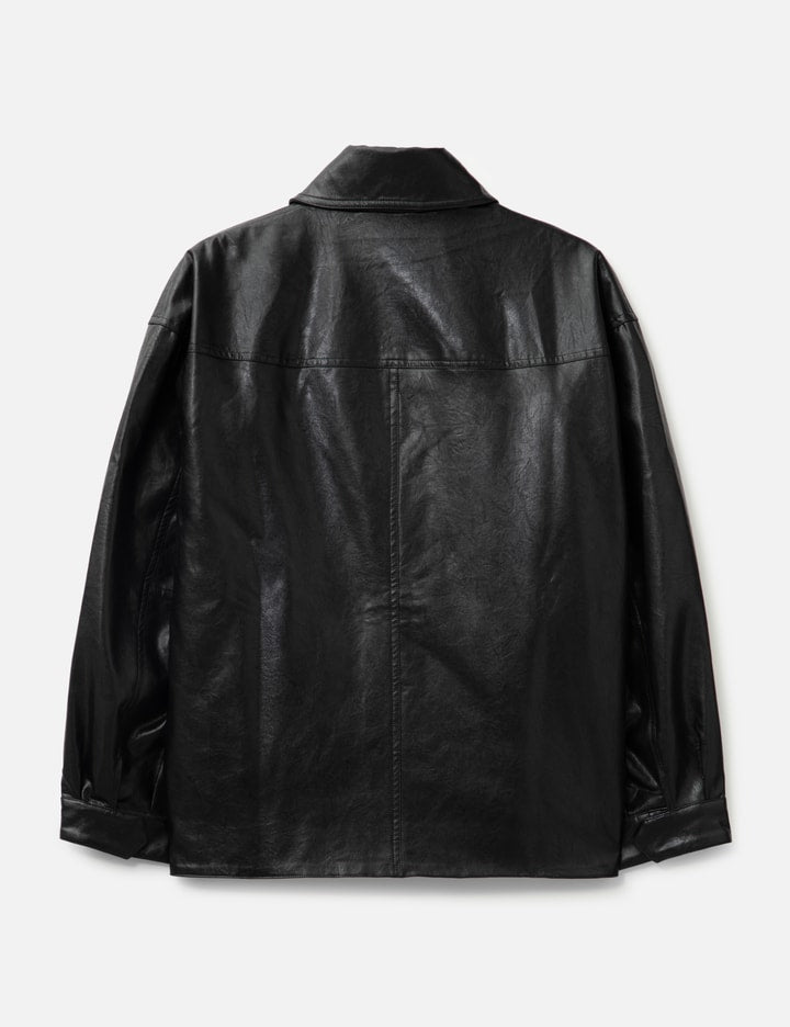 Black Synthetic Leather Slant Jacket