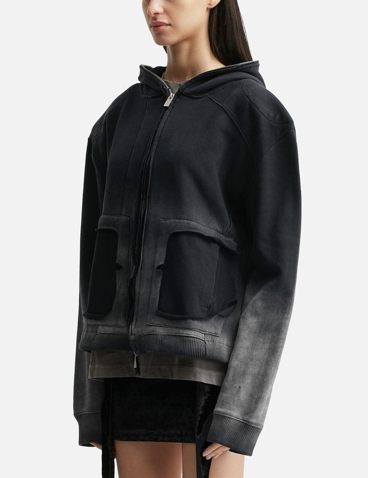Panelled Padded Zipped Grey Hoodie