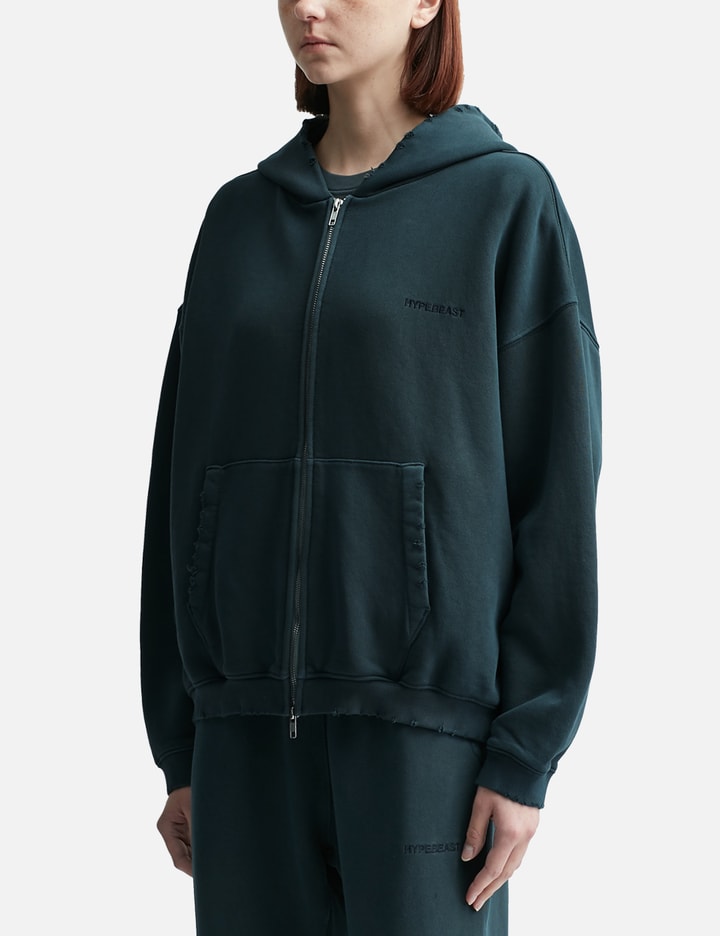 GARMENT DYED LOGO ZIP-UP HOODIE