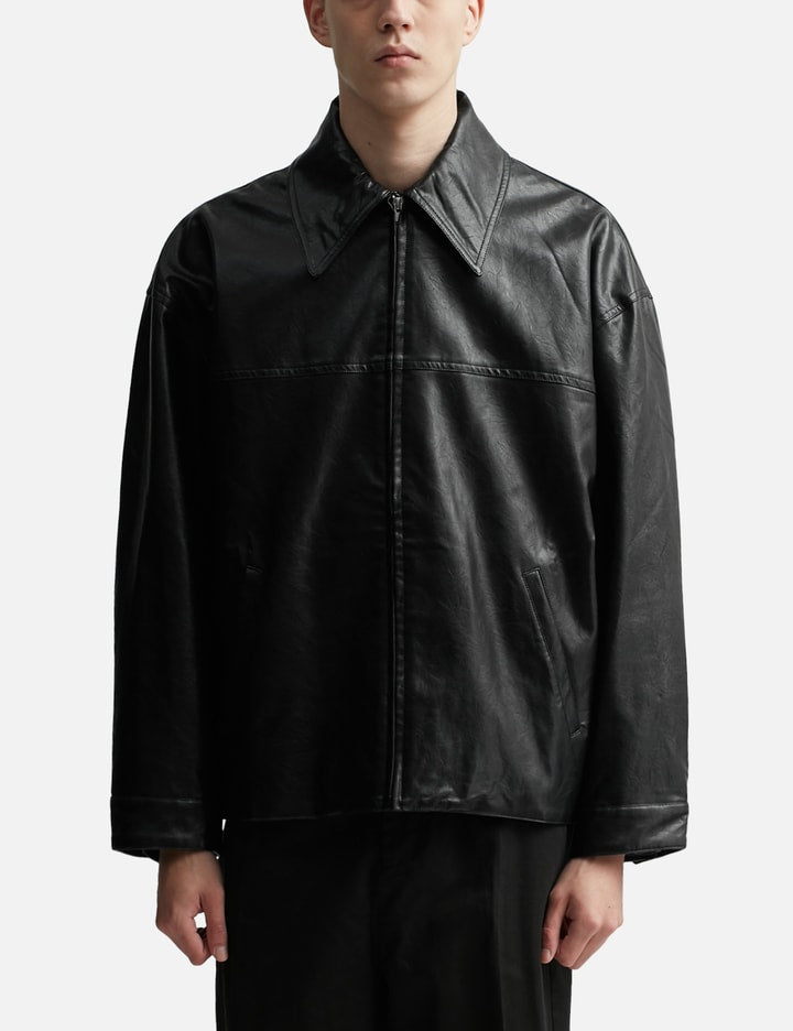 Black Synthetic Leather Slant Jacket