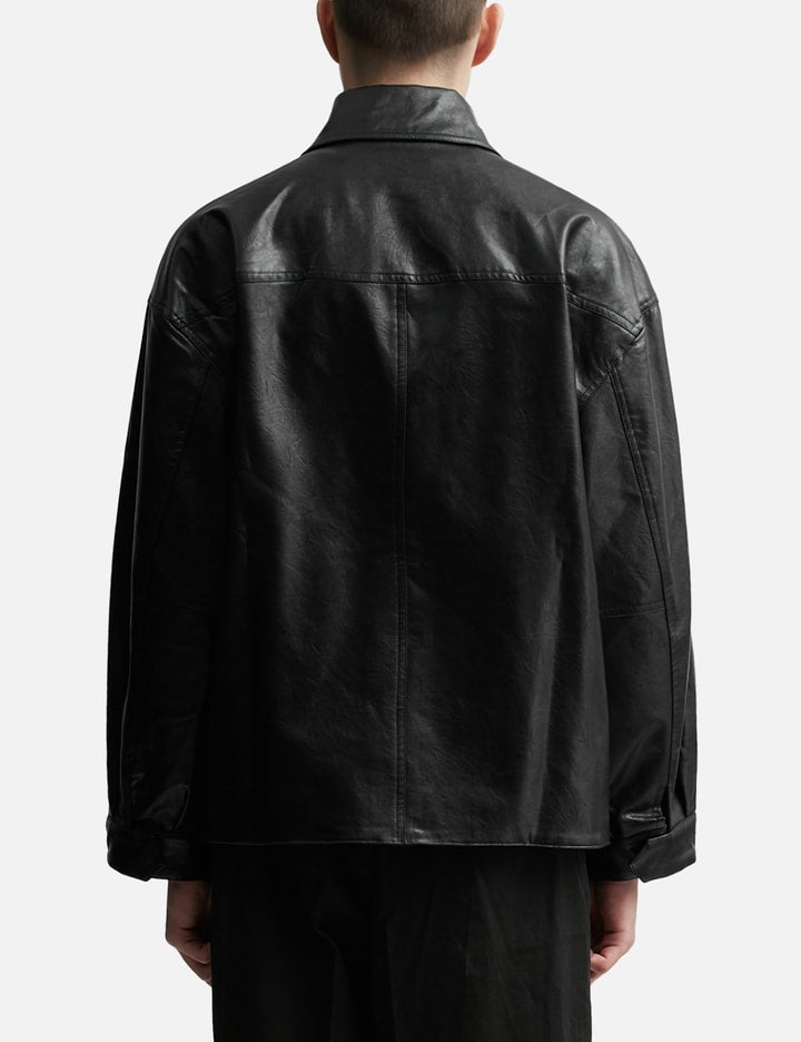 Black Synthetic Leather Slant Jacket