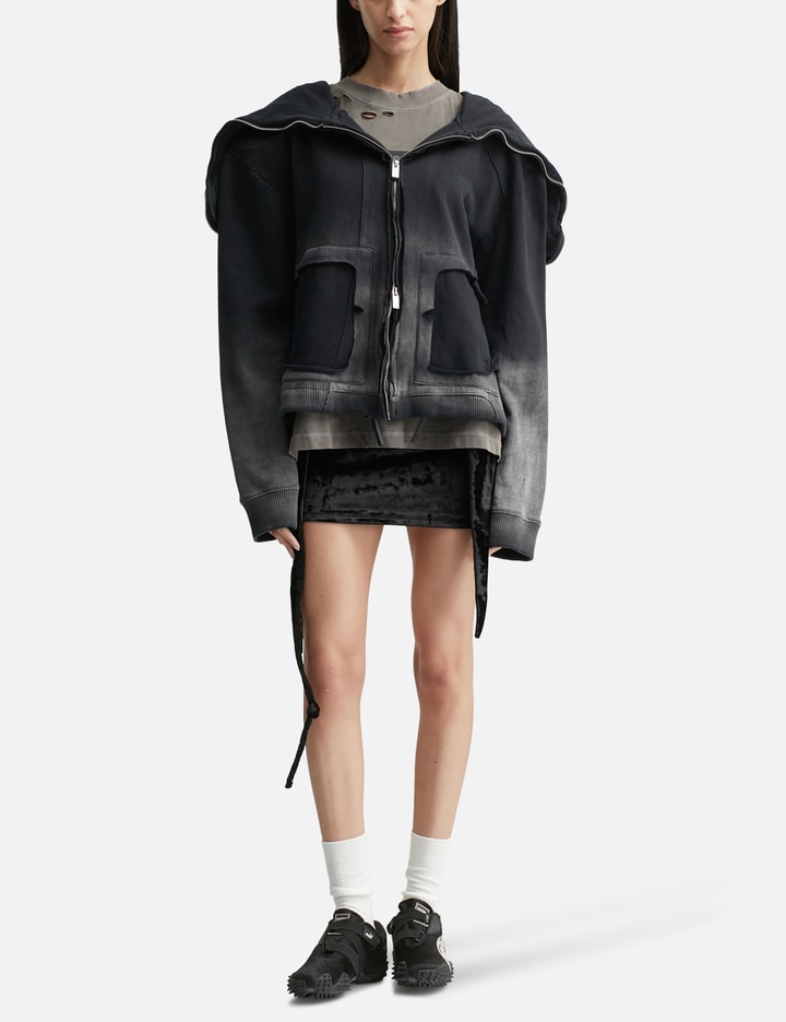 Panelled Padded Zipped Grey Hoodie