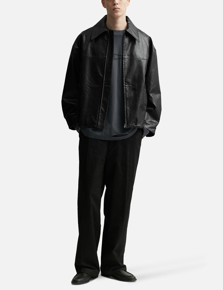 Black Synthetic Leather Slant Jacket