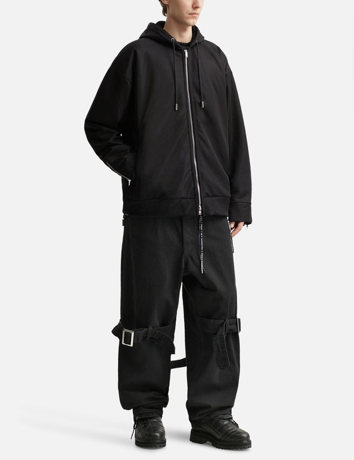 Sheer Layered Zip-up Boxy Hoodie