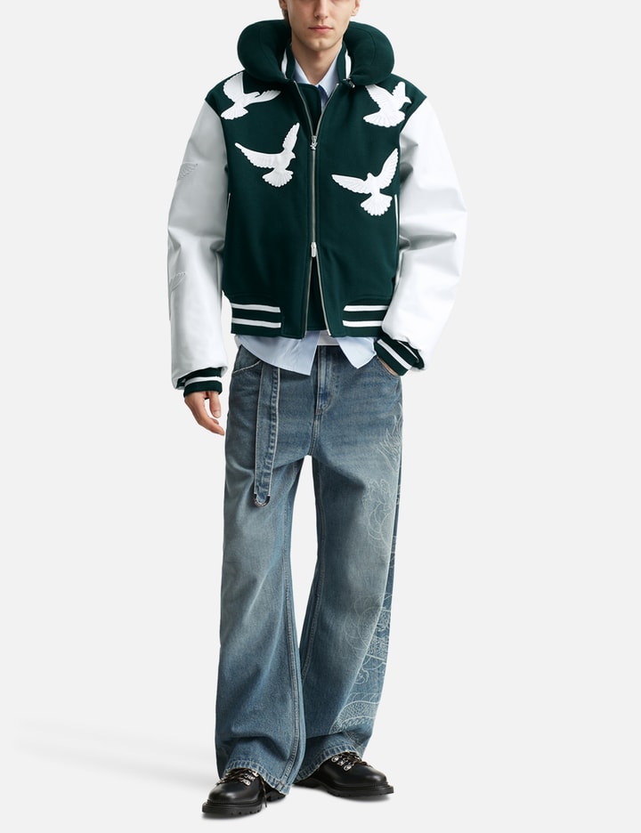 Flying Dove Pillow Neck Varsity Jacket