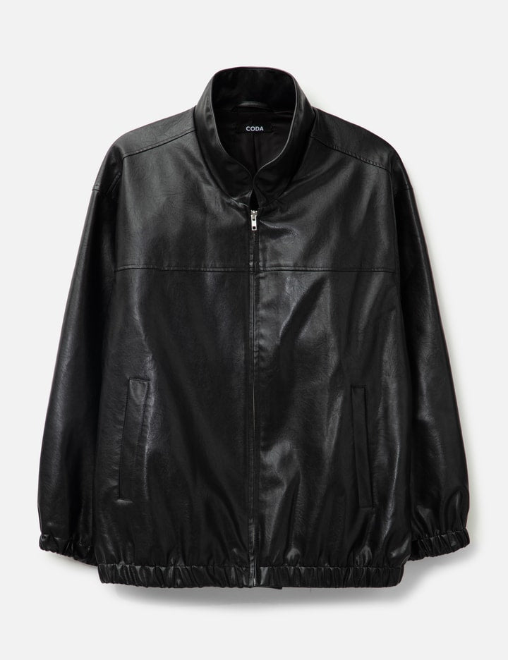 Black Synthetic Leather Oversized Team Jacket