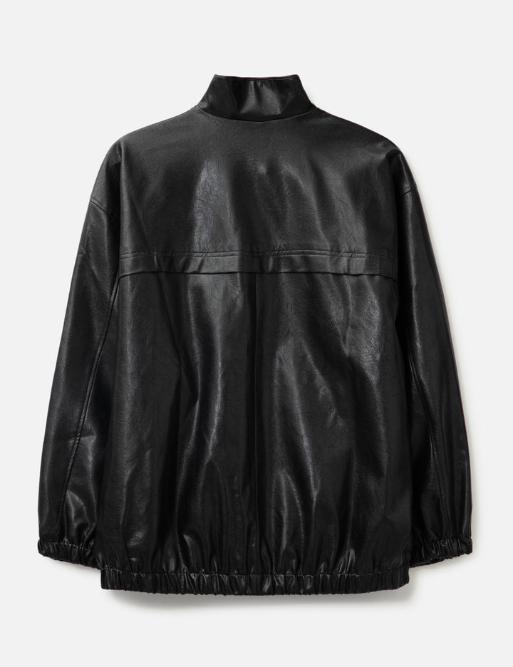 Black Synthetic Leather Oversized Team Jacket