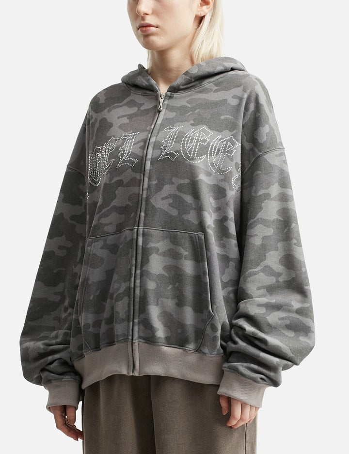 Studded Zip-up Hoodie Oversized Camo