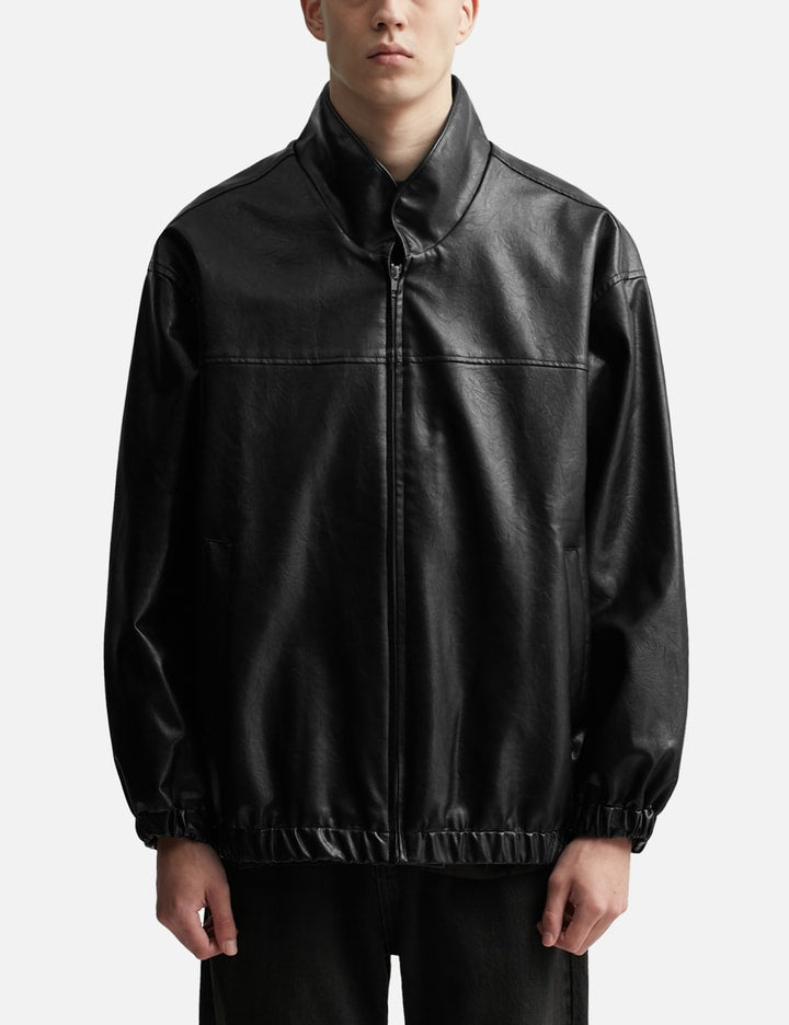 Black Synthetic Leather Oversized Team Jacket