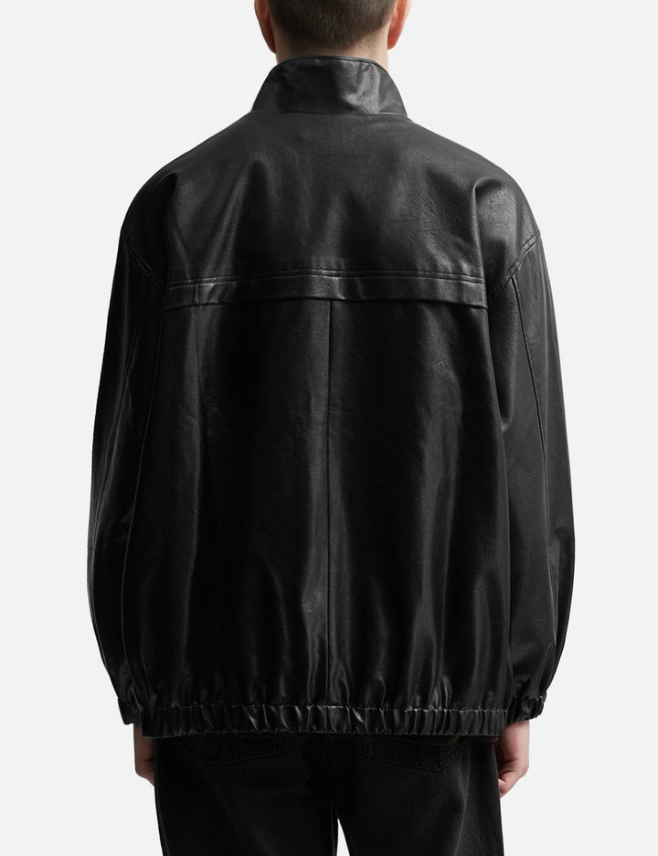 Black Synthetic Leather Oversized Team Jacket