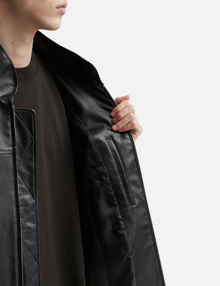 Black Synthetic Leather Oversized Team Jacket