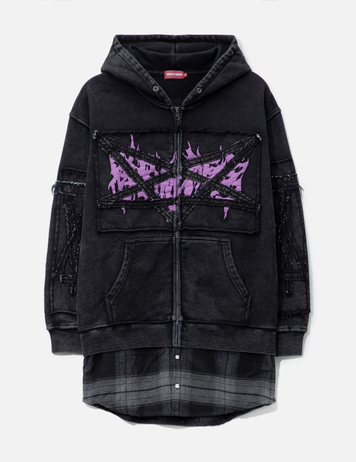 Pent Patch Flannel Zip Hoodie