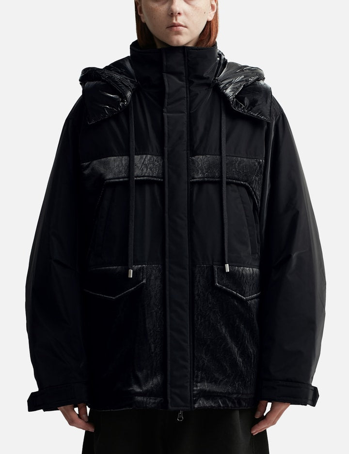 Oversized Mixed Fabric Quilted Parka