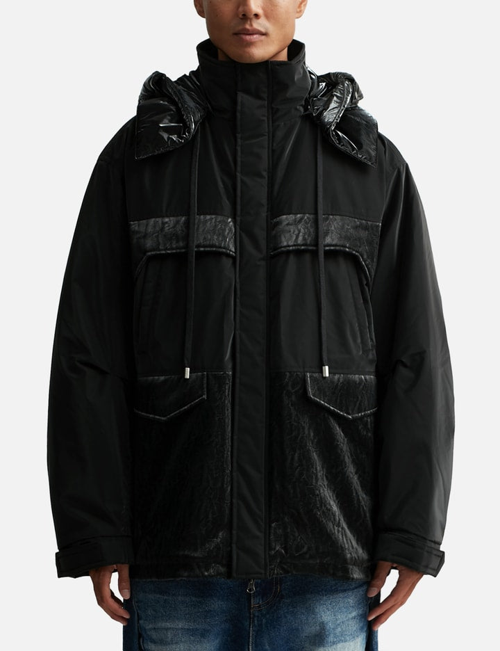 Oversized Mixed Fabric Quilted Parka