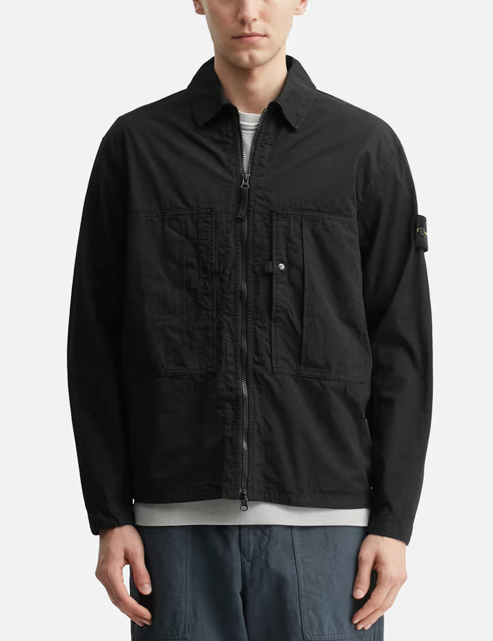 Mercerised Organic Cotton Ripstop Zip-Up Overshirt