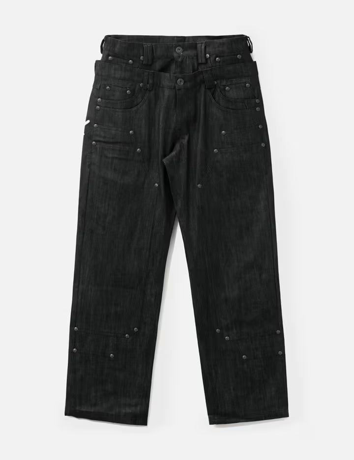 "Gideon" Double-Layered Workpants In Japanese Raw Black Denim