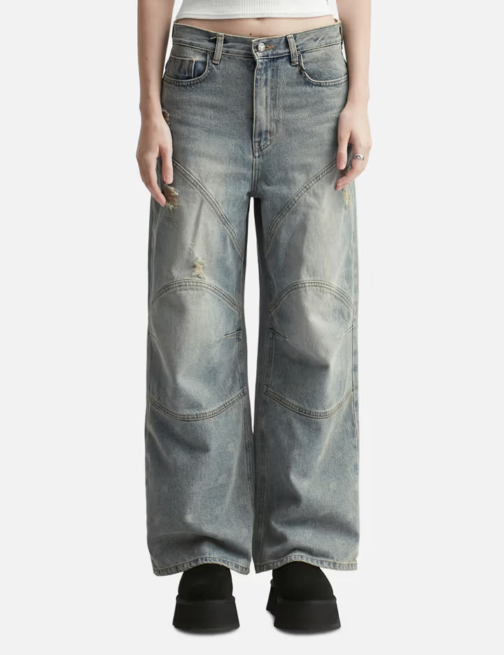 Logo Print Paneled Pants Blue