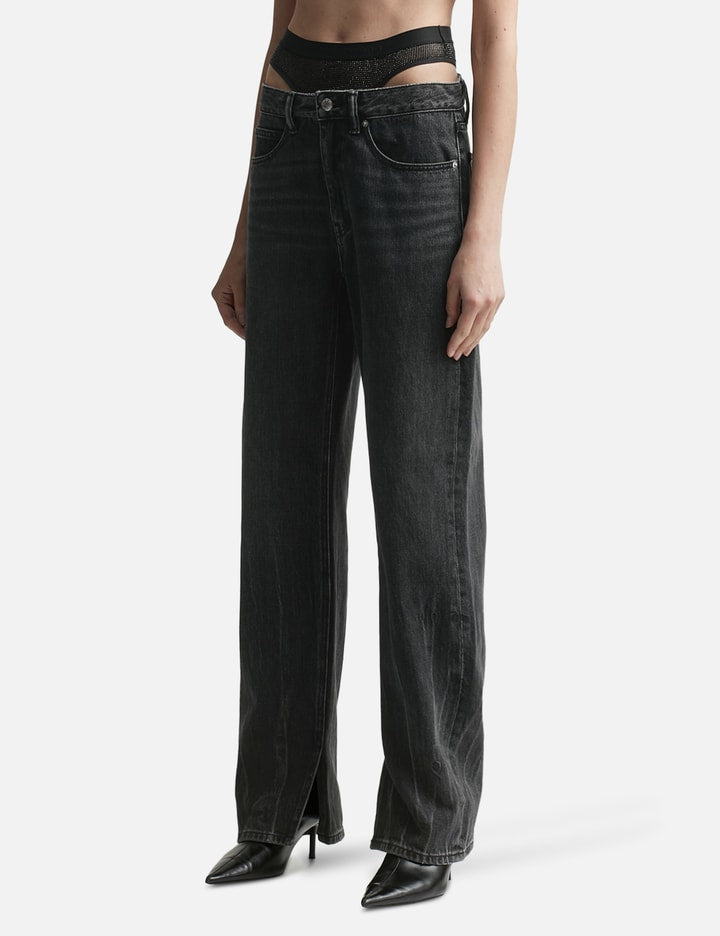 Pre-Styled Straight-Leg Slit-hem Jeans