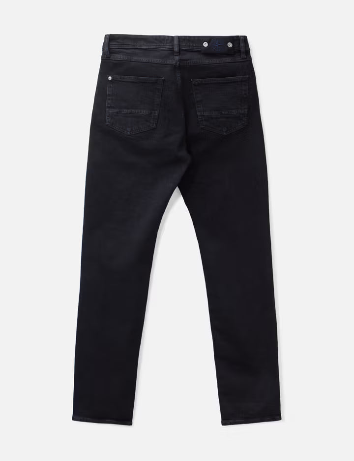 Stretch Black Denim-Rinsed Slim Fit Five-Pocket Jeans