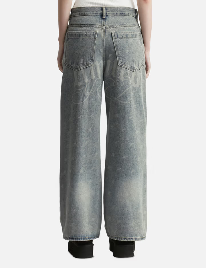 Logo Print Paneled Pants Blue