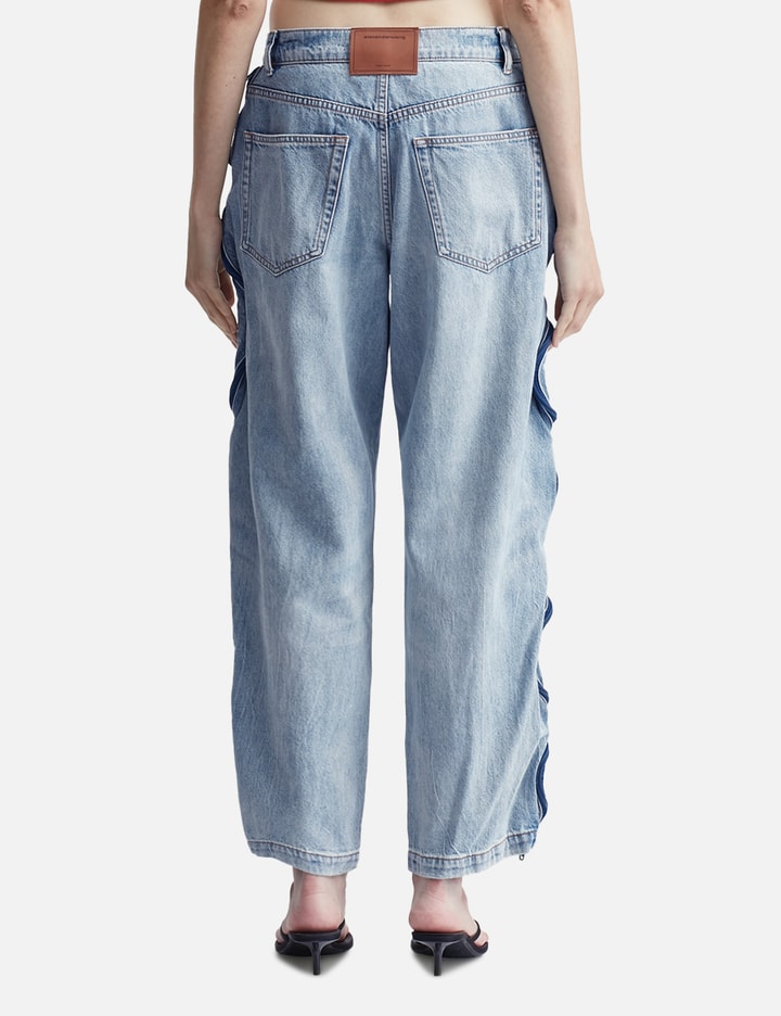 Bleach Blue Denim And Mesh Zipper Pants