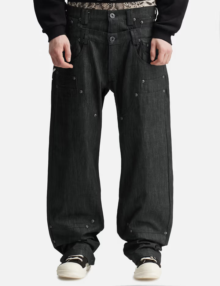 "Gideon" Double-Layered Workpants In Japanese Raw Black Denim