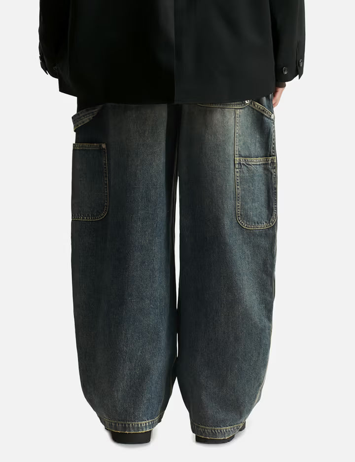 Vintage Dyed Selvedge Denim Double Knee Curved Worker Pants