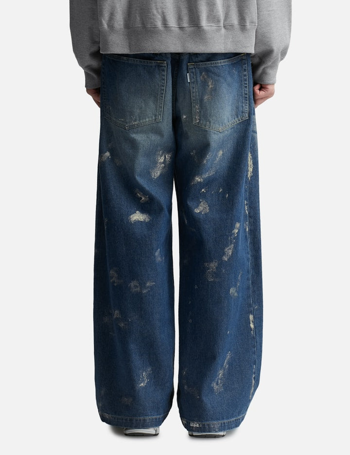 SILVER PRINT VINTAGE WASH SELVEDGE DENIM WIDE PANTS