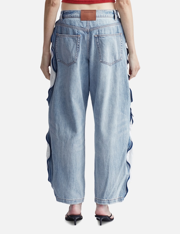 Bleach Blue Denim And Mesh Zipper Pants