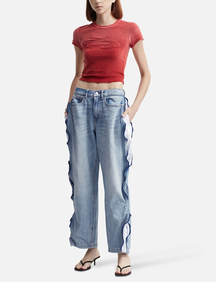 Bleach Blue Denim And Mesh Zipper Pants