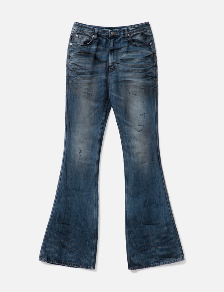 Oil Stained Wrinkled Wide Flare Jeans