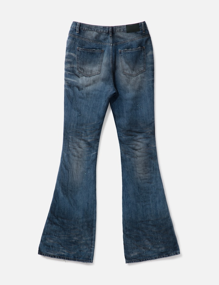 Oil Stained Wrinkled Wide Flare Jeans