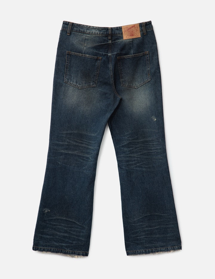 Semi Flare Embossed Dirty Washed Jeans